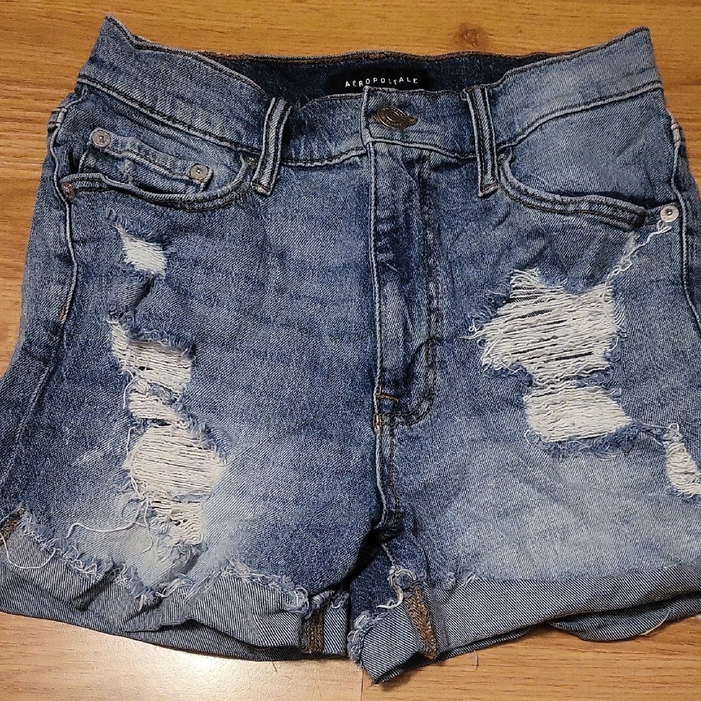 Aeropostale Blue Ripped Denim Shorts